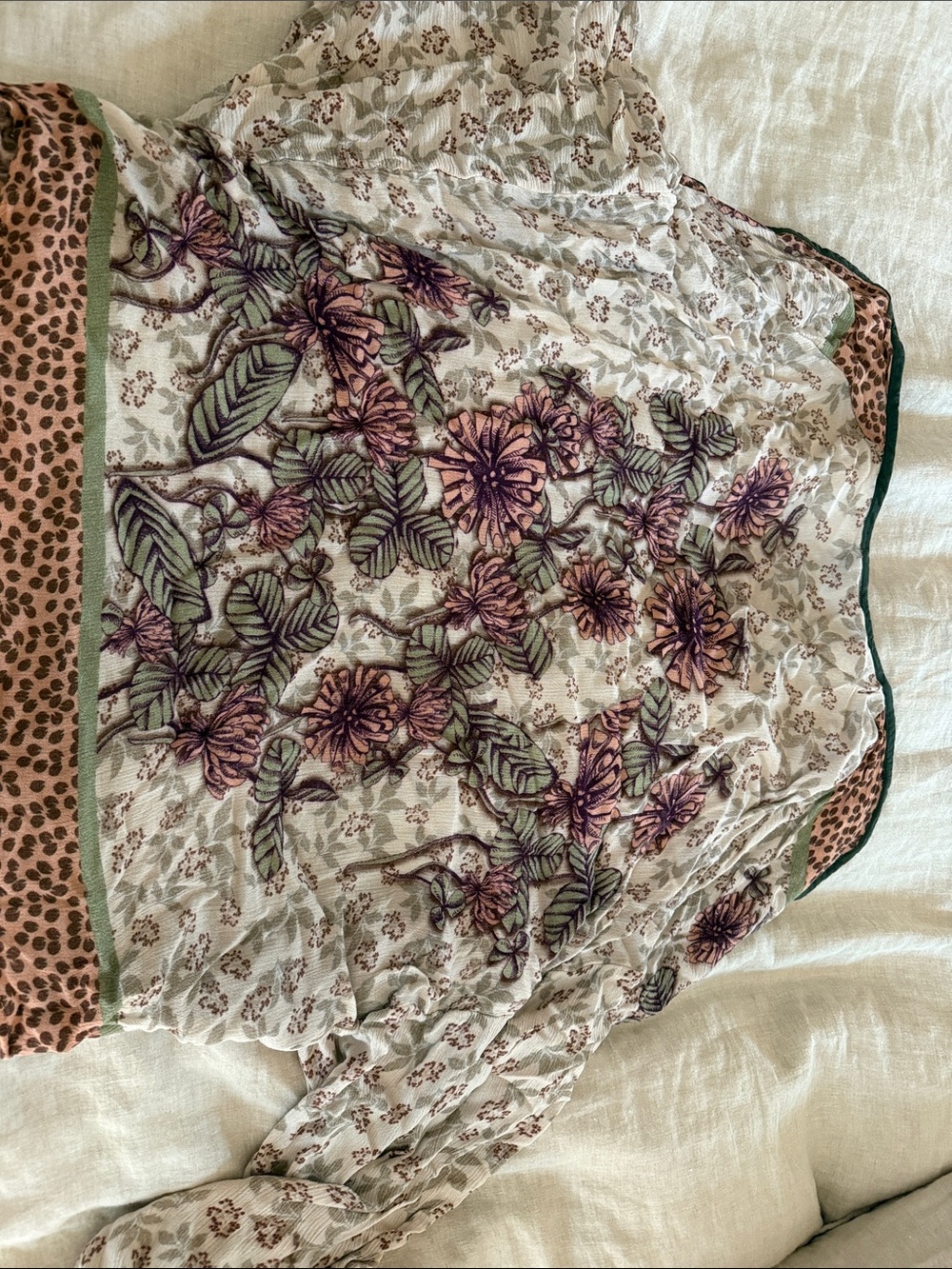 Floral Embroidered Cream Blouse with Pink & Green Detail